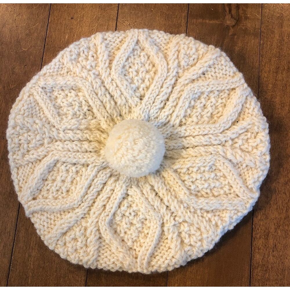 Aran hand knit Hat with pom pom from Ireland